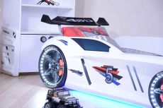 Ліжко машина MUSVENUS Jaguar Speedy boy white MAXI - підсвічування фар, коліс, дна, звук, пульт